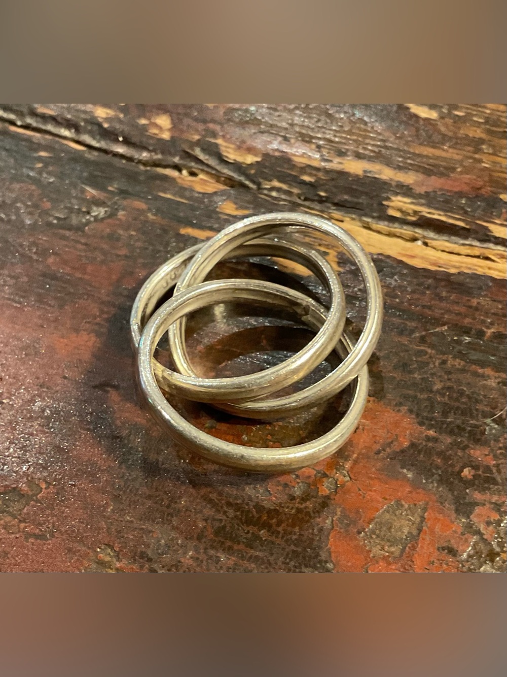 Solid Sterling Silver Interlocking Triple Ring Set - Rolling or